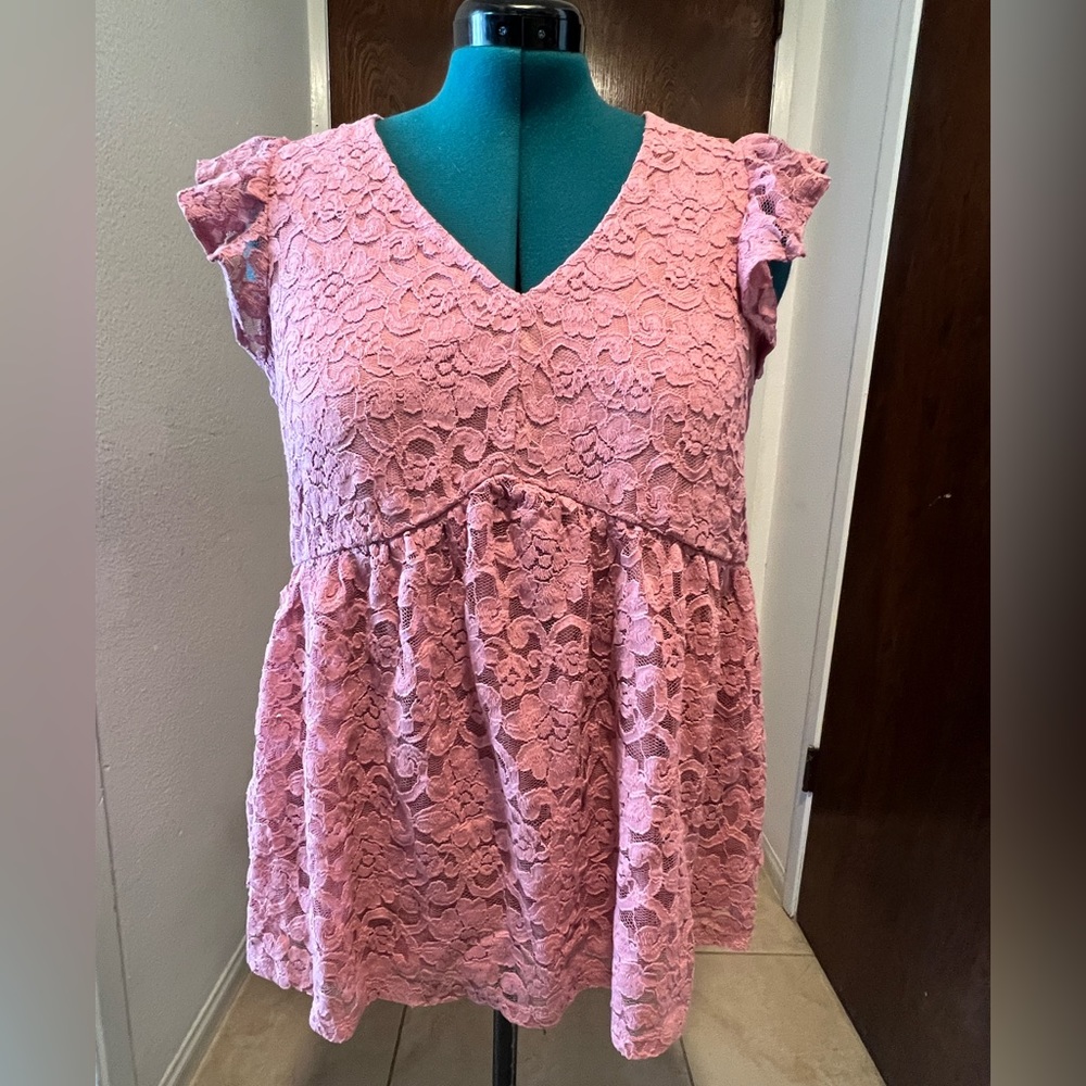 NWT: TORRID Stretch Lace V-Neck Ruffle Babydoll Pink/Mauve/Rose color